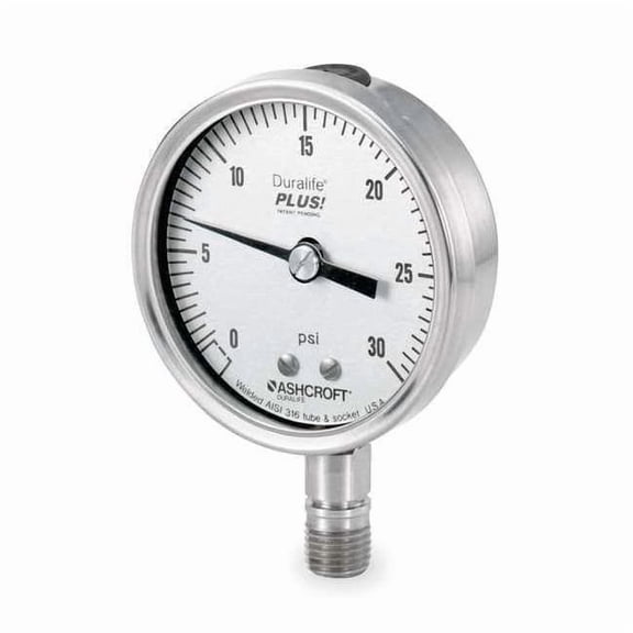 Ashcroft Pressure Gauge,0 to 30 psi,2-1/2In,1/4In 251009SW02LXLL30