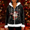 thumbnail image 2 of Women's Casual Fashion Long-Sleeve Zip-Up Fleece Hooded Cardigan with Christmas Print, Cozy and Warm for Winter Season,Black,XL, 2 of 8