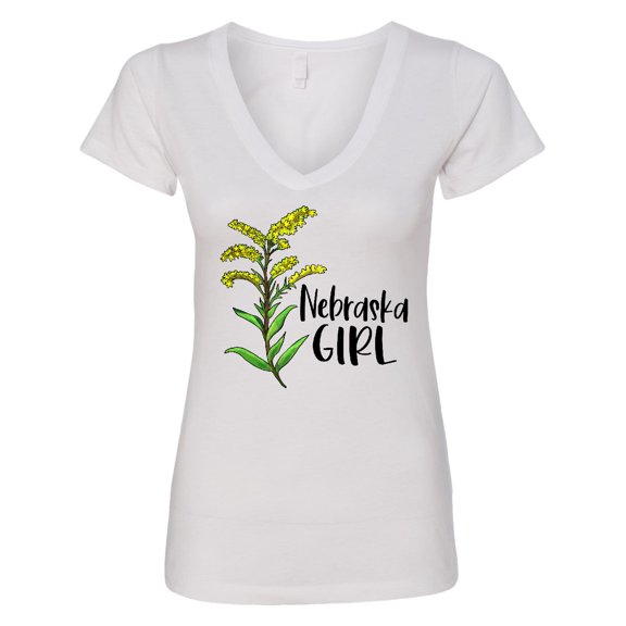 Inktastic Nebraska Girl Goldenrod Flower Women's V-Neck T-Shirt