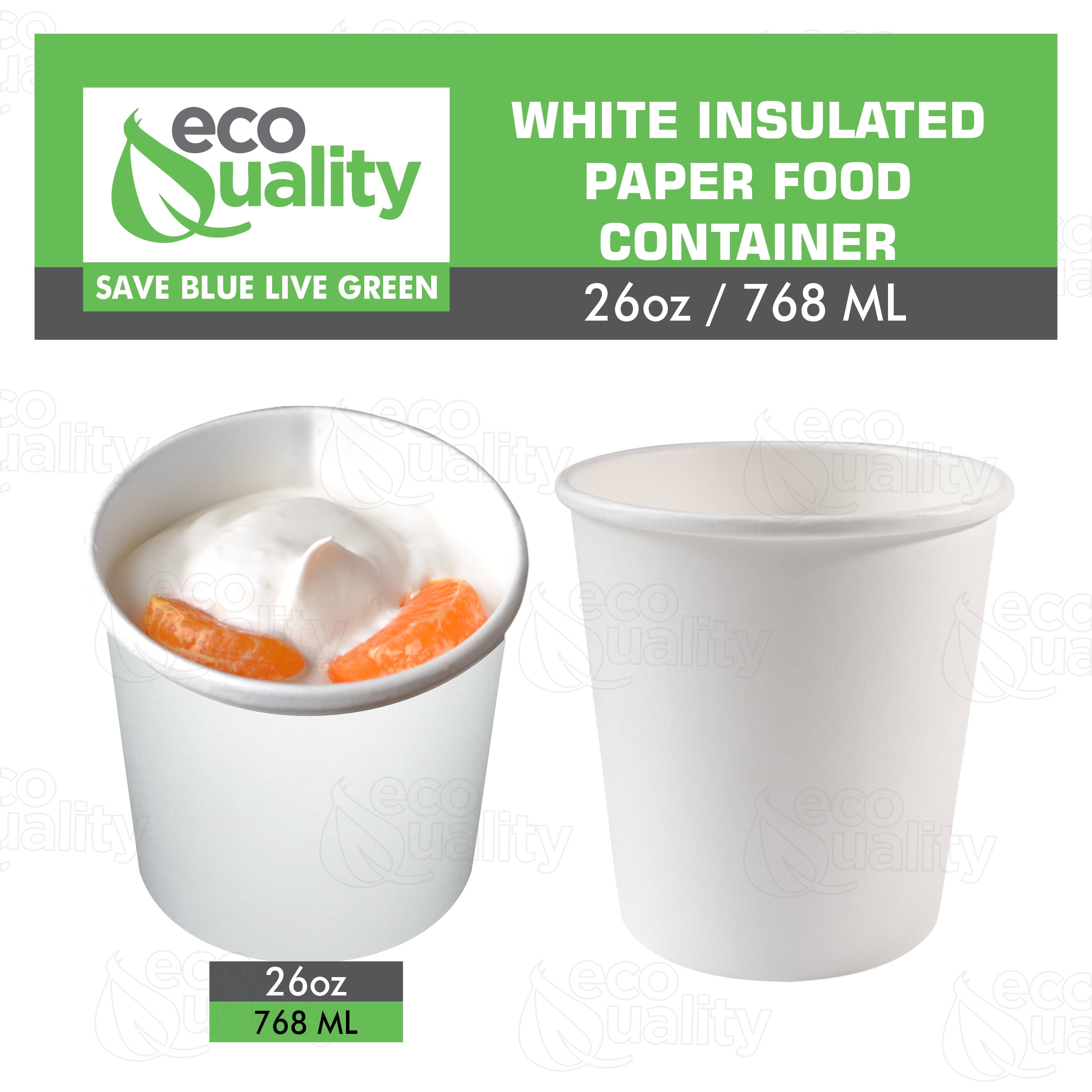 EcoQuality [25 Count] 26 oz Disposable White Paper Soup Containers