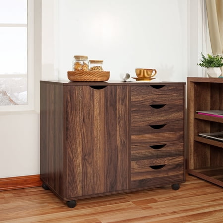 Naomi Home Amy 5-Drawer Office File Storage Cabinet with Shelves, Brown Oak, 1 Unit