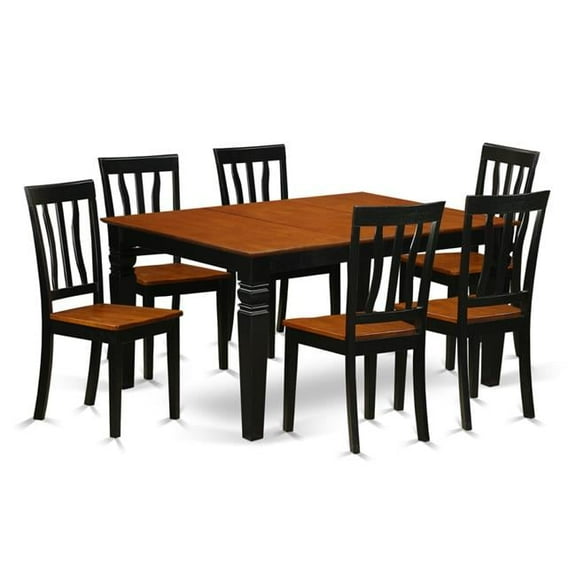 Kitchen Set with One Weston Kitchen Table & Six Solid Wood Chairs, Elegant Black - 7 Piece