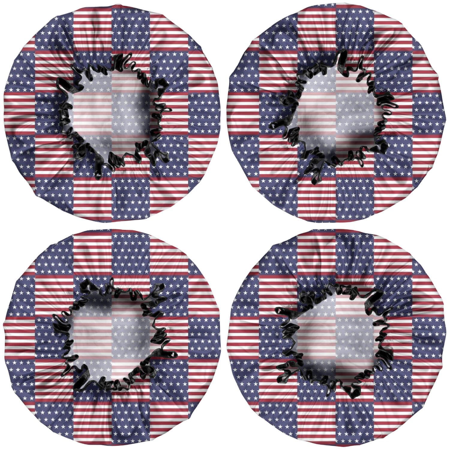 Shower Caps,Red White and Blue Star Striped Pattern Waterproof Shower Cap for Women 4 Pieces,Double Reusable Hair Cover for Shower PEVA Elastic Stretch Hem