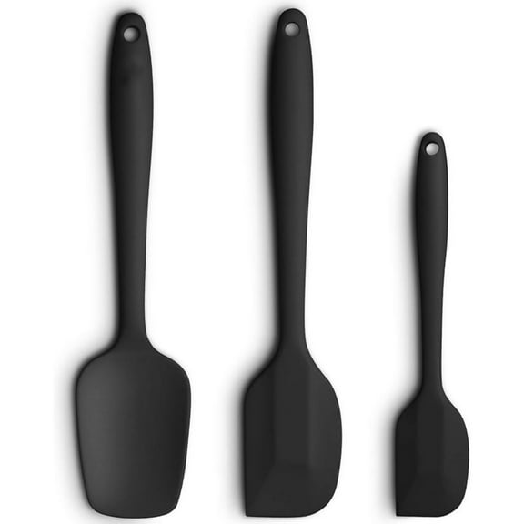 Silicone Spatula 3-piece Set, Ergonomic Handle High Heat-Resistant Spatulas, Non-stick Rubber Spatulas with Stainless Steel Core, Black