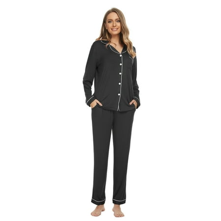 

MintLimit Pajamas for Women Pjs Set Button Down Pajama Solid Long Sleeve Sleepwear Lady Nightwear Soft Lounge Set