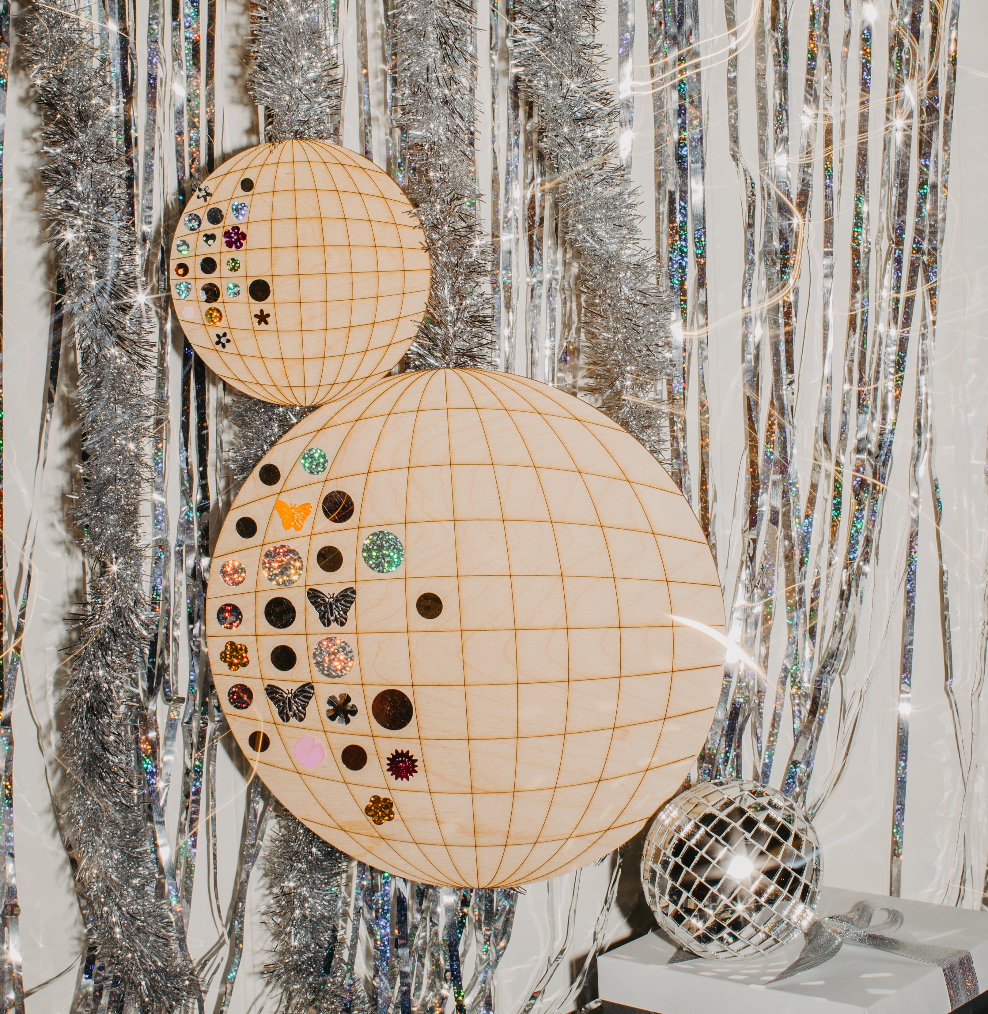Disco Ball Ornament 6 inch, Pack of 25 Small New Years Cutouts, Wood Christmas Tree Ornaments for Crafts/ Decor, by Woodpeckers