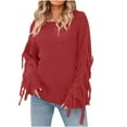 thumbnail image 1 of Women`s Exquisite Flowy Individually V-neck Long Sleeve polyester Blouse(Red,L), 1 of 4