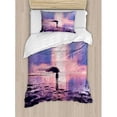 thumbnail image 3 of Fantasy Duvet Cover Set, Trippy Person in Wind Blowing Hair on the Water Serene Art, Decorative 3 Piece Bedding Set with 2 Pillow Shams, Queen Size, Pink and Blue, by Ambesonne, 3 of 3