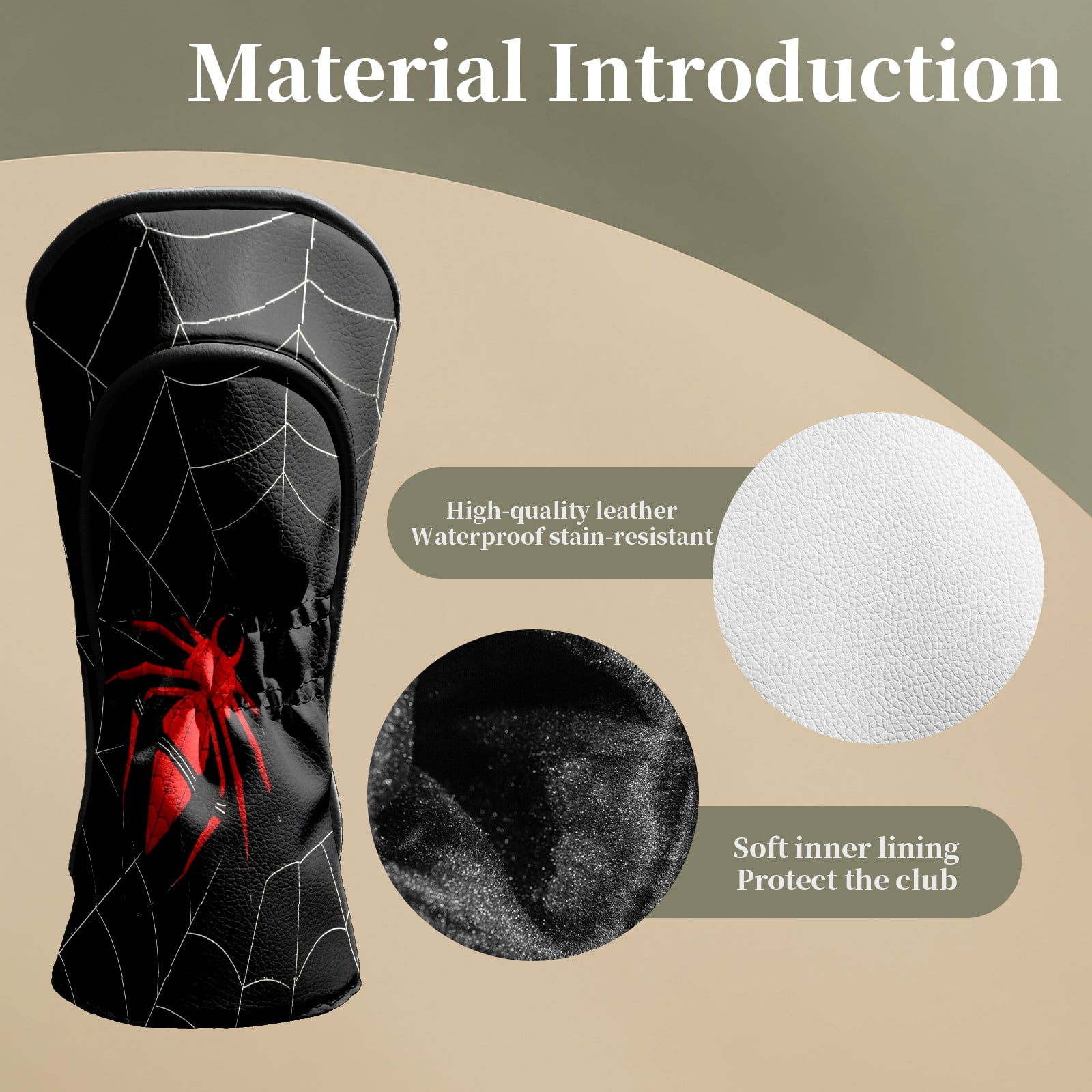 Golf Club Head Covers Dark Web Spider Print Waterproof Leather Golf Head Covers for Men Women Driver Head Cover Fairway Headcover for Golf Lovers