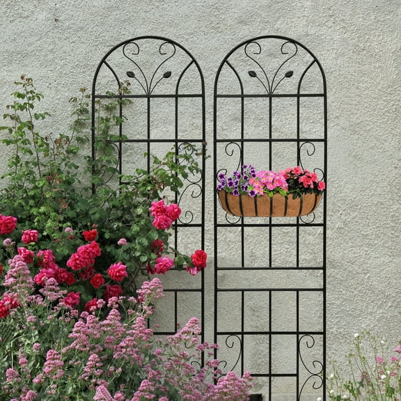 Garden Arch 2 Pack Metal Garden Trellis 86.7" x 19.7" Rustproof Trellis for Climbing Plants Outdoor Flower Support Black,Garden Trellis