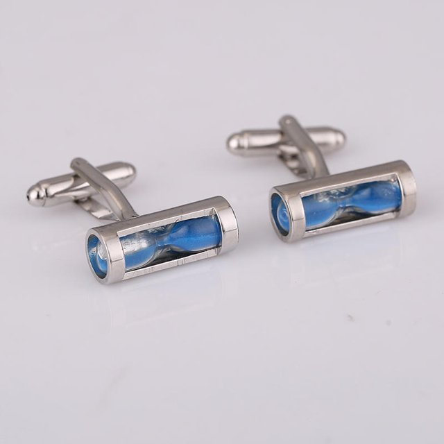 Mancuernillas o gemelos para hombre con diseño de reloj de arena azul