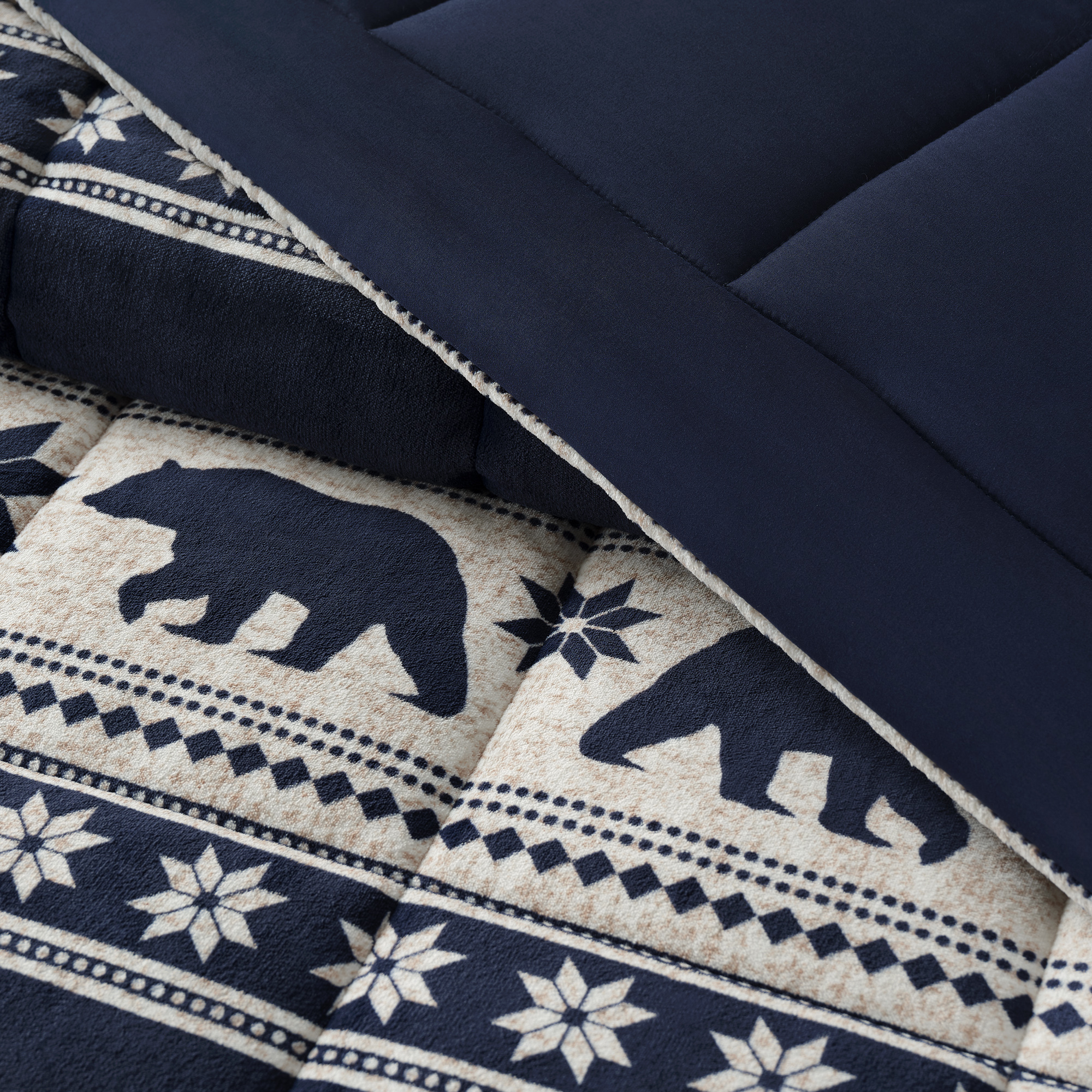 Pawz 3-Piece Fleece Comforter Set with Pillow Shams, Soft and Warm, Navy Blue Bears, King