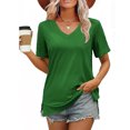 thumbnail image 4 of Hot days, bold styles. Olyvenn Womens Summer Tops Short Sleeve Shirts Trendy V Neck T Shirts for Women Casual Tops Loose Tees Tops 2025 Trending Now Green XXL, 4 of 6