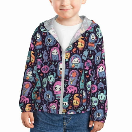 

Gaeub Funny colorful skull ghost Print Athletic Sun Protection Hoodie for Kids Long Sleeve Outdoor UV Shirt Running Fishing Top for Boys Girls-4 Years