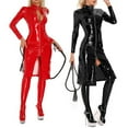 thumbnail image 6 of Women Sexy Bodycon Dress Full Body Bodysuit PU Club Wear Artificial Leather Coat, 6 of 7