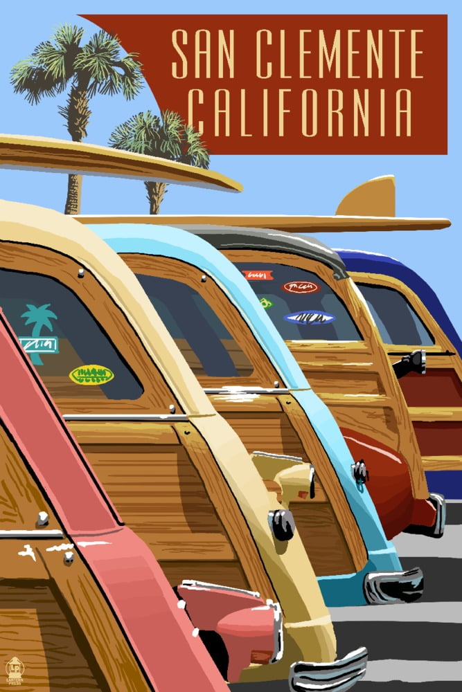 San Clemente, California, Woodies Lined Up (16x24 Giclee Gallery Art