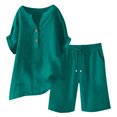 thumbnail image 5 of pstuiky Womens Pajamas Shorts Set Summer Solid Color Lightweight Pajama Set Comfy Loose Fit V-Neck Short Sleeve Sleepwear with Shorts Mint Green XL, 5 of 6