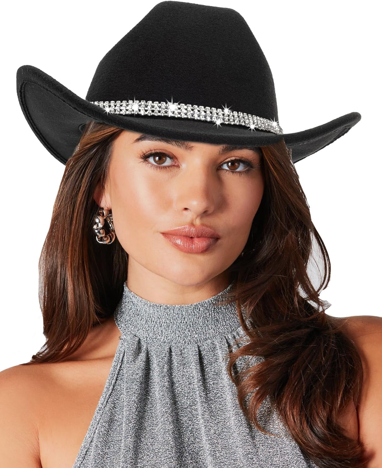 3555 Women Men Western Cowboy Cowgirl Hat Fedora With Belt-black Belt Western Cowboy Cowgirl Hat with Buckle Belt - Black Felt  main image 3