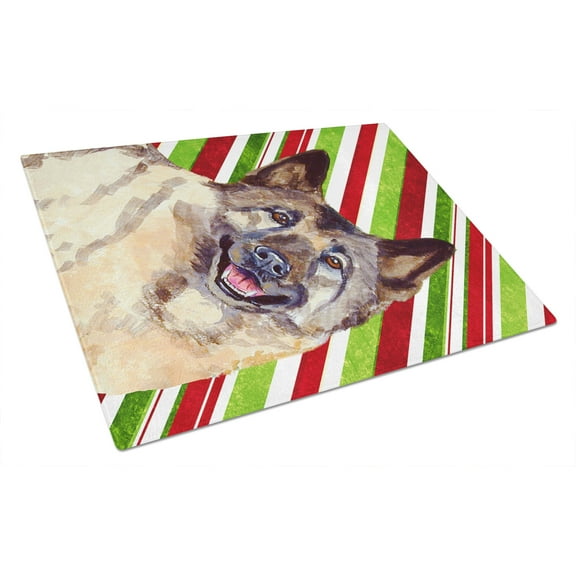 Caroline's Treasures Norwegian Elkhound Candy Cane Holiday Christmas Glass Cutting Board Large