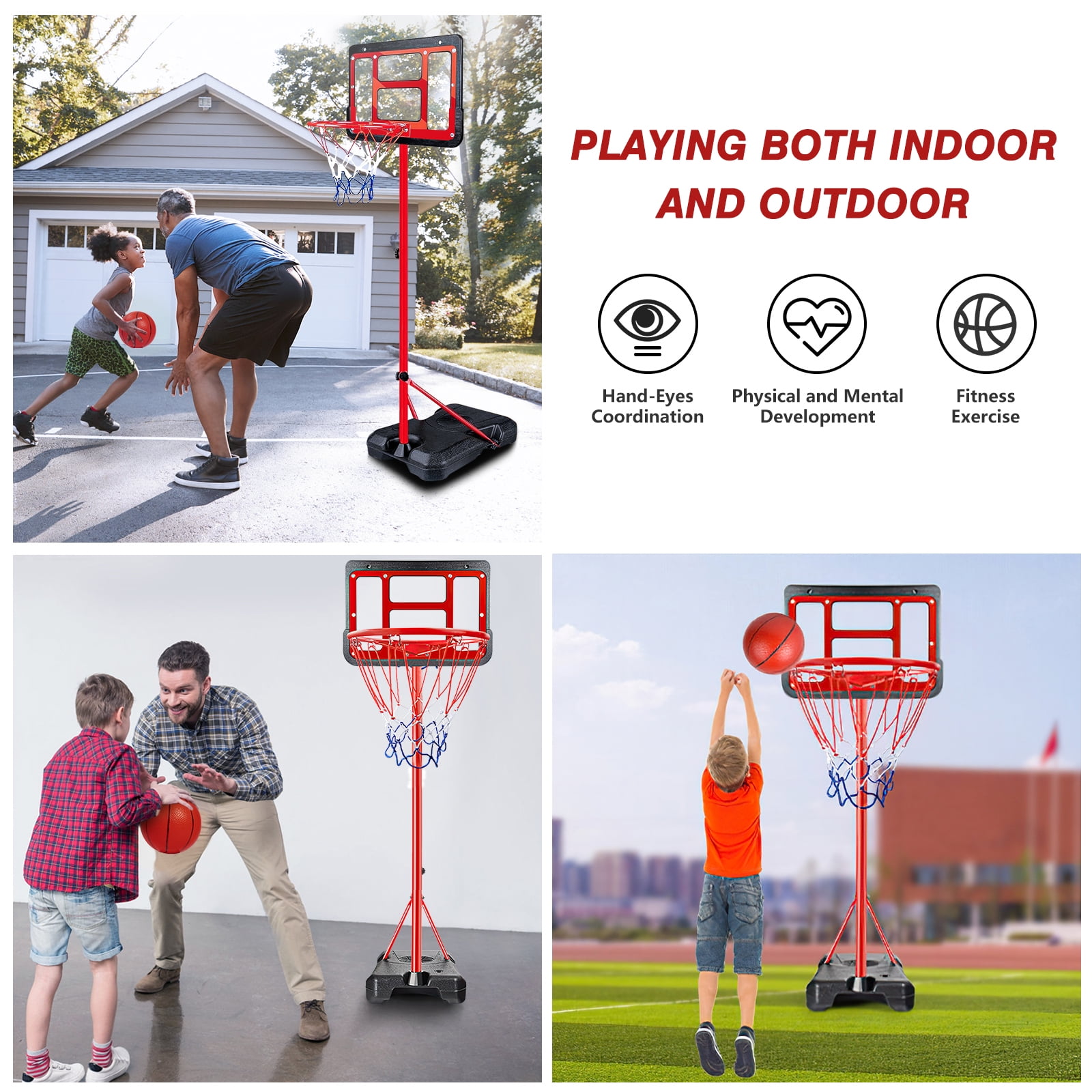 2 In 1 8.86FT Basketball Hoop Stand for Kids Youth and Adults, Indoor Outdoor Basketball Goal System with Fillable Base, 3 Balls, Adjustable Height Backyard Sport Game Gifts Toys
