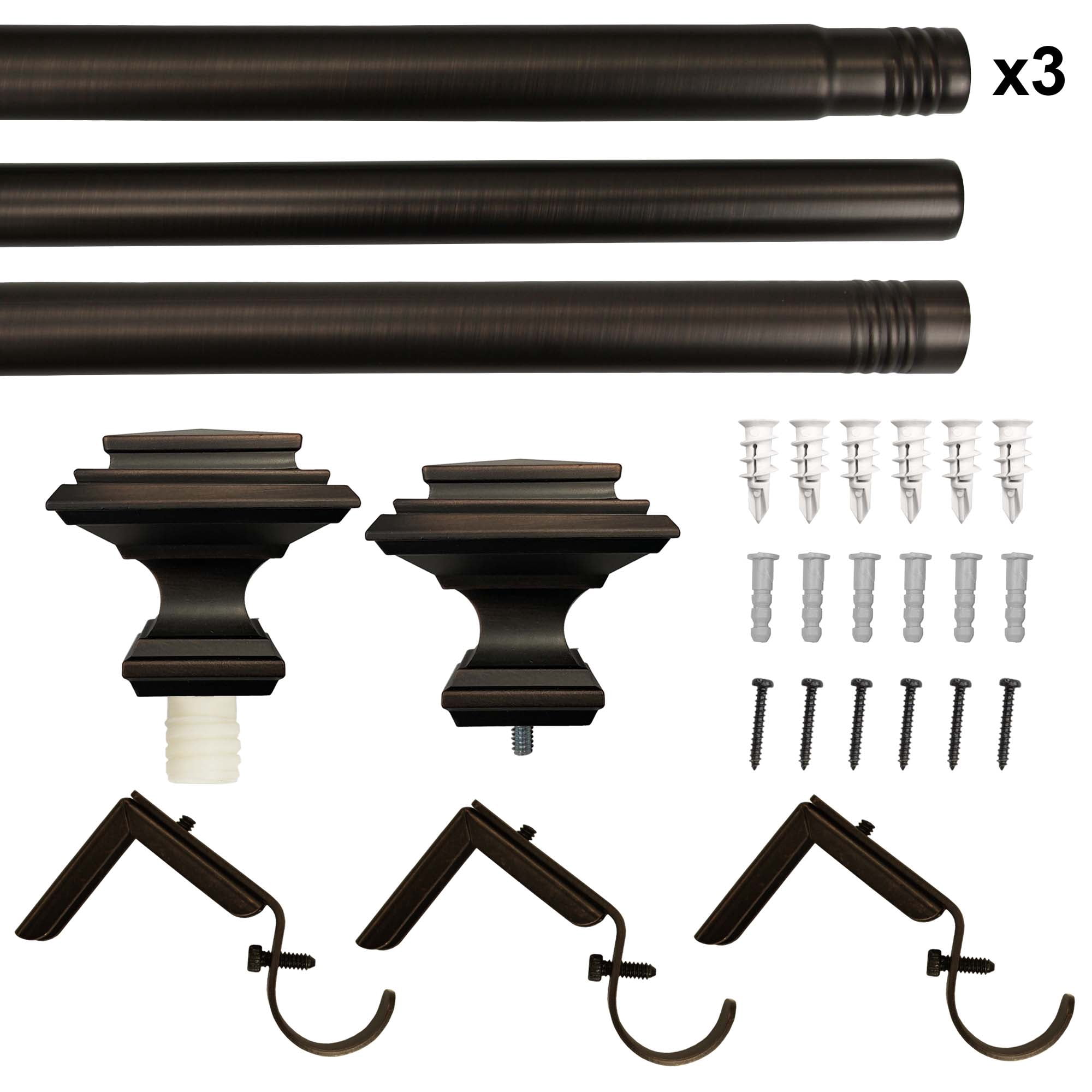Better Homes & Gardens 1 in Oil-Rubbed Bronze Square Single Curtain Rod Set, 32-120 in