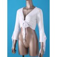 thumbnail image 7 of Kaerm Women Ballet Wrap Top Belly Dance V Neck 3/4 Sleeve Self Tie Shrugs Cardigan Top White One Size, 7 of 7