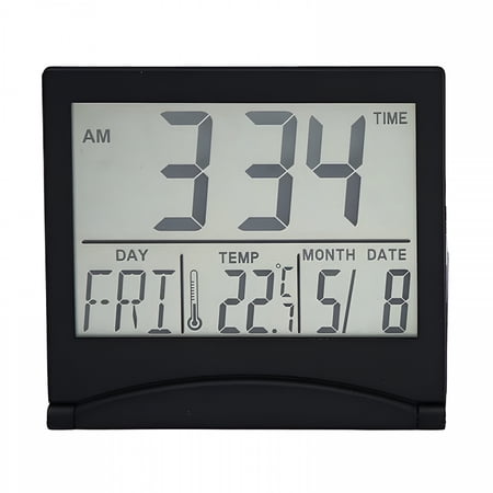 GJX Digital Travel Alarm Clock Battery Operated,Digital Clock Battery Operated,Travel Alarm Clock,Portable Large Number Display Alarm Clock with Temperature,Small Desk Clock,Black
