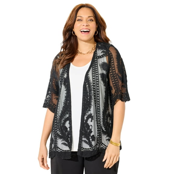 Catherines Women's Plus Size Mesh Crochet Cardigan