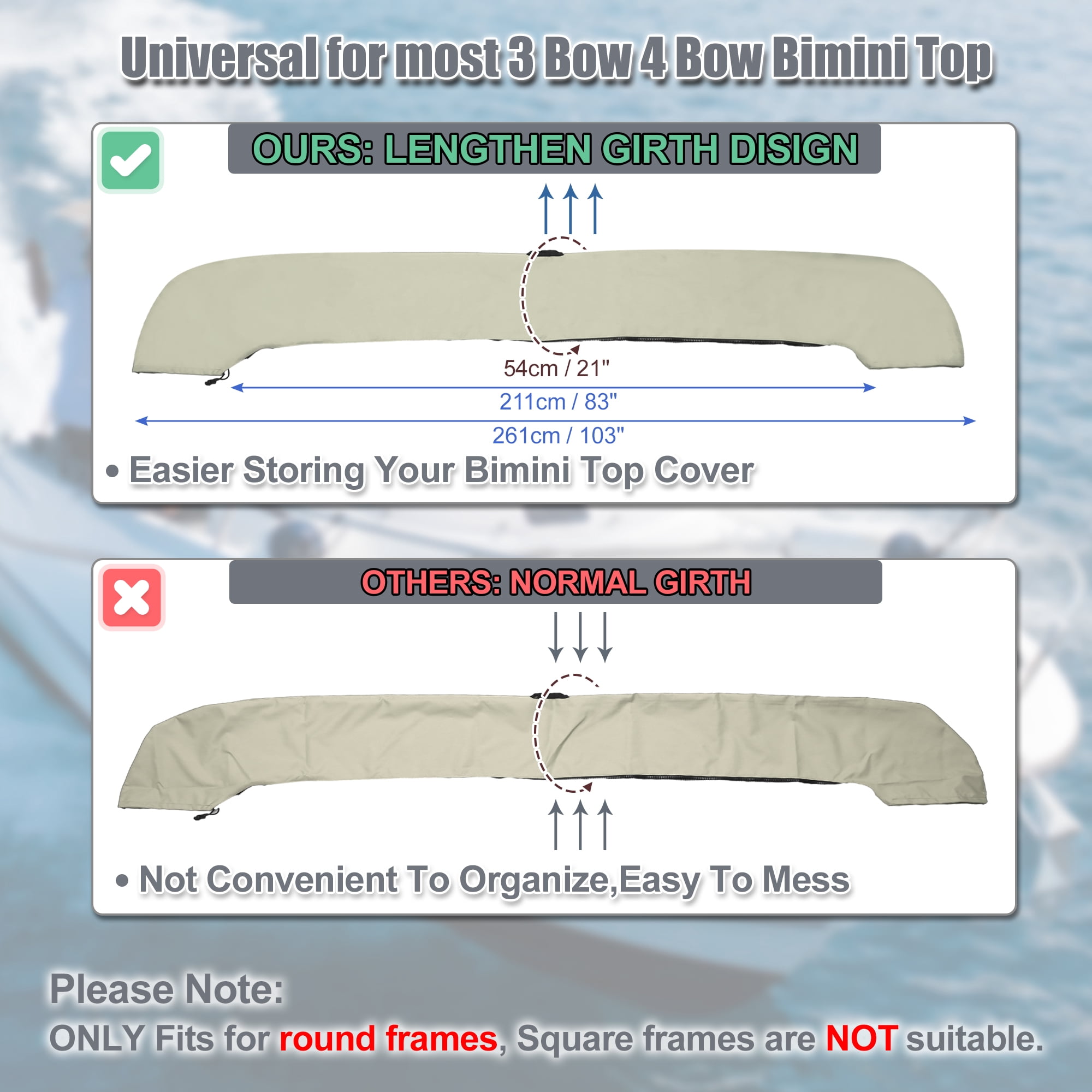 Unique Bargains Bimini Top Storage Boot Cover Light Hole 600D Canvas Light Beige