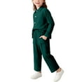 thumbnail image 3 of Girls' Green 2 Piece Outfit Set 2-7 Years, Long Sleeve Collared Top & High Waisted Wide Leg Pants, Nylon Spandex Comfortable Durable Kids Playwear,Size 7 T, 3 of 8