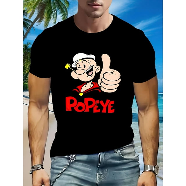 T-Shirt Graphique à Col Rond Popeye - Tee-Shirt Décontracté en Tricot 100 % Coton avec Manches Courtes, Léger Extensible et Détail Imprimé - Tenue Quotidienne et de Week-End pour Adultes, Hommes, Femmes, Adolescents