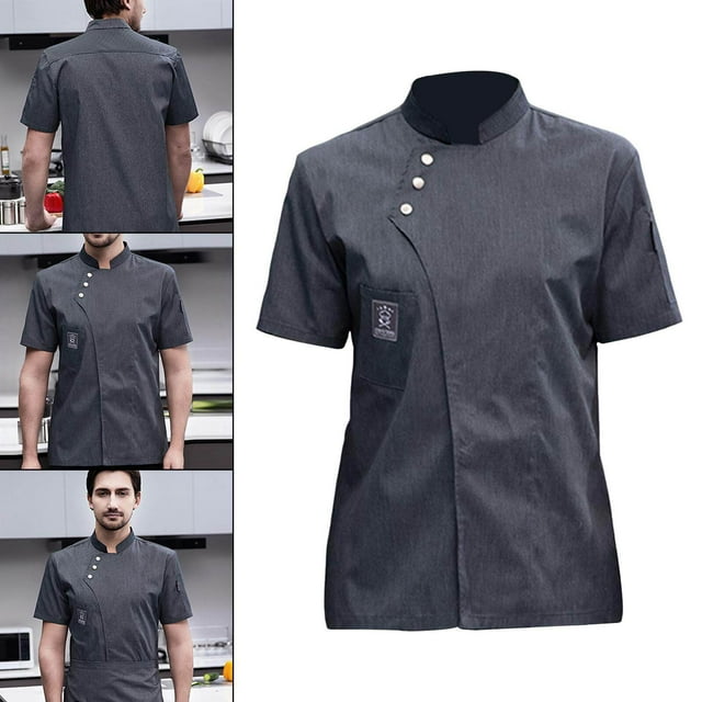 ziyahi Chef Jacket Short Sleeve Cooking Restaurant Kitchen Chef Jacket Uniform Clothes Simple Chef Coat Uniform Unisex Coat for Restaurant Gray XL