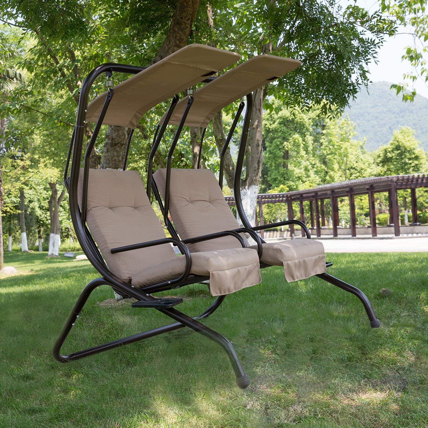 Sunlife Converting Cushion Covered Patio Porch Glider Swing With Steel Frame Loveseats For 2 People Walmart Com Walmart Com
