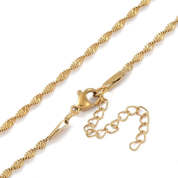 5pc Ion Plating(IP) 201 Stainless Steel Chain Necklaces Singapore Chains Real 18K Gold Plated 16.73 inch(425mm)