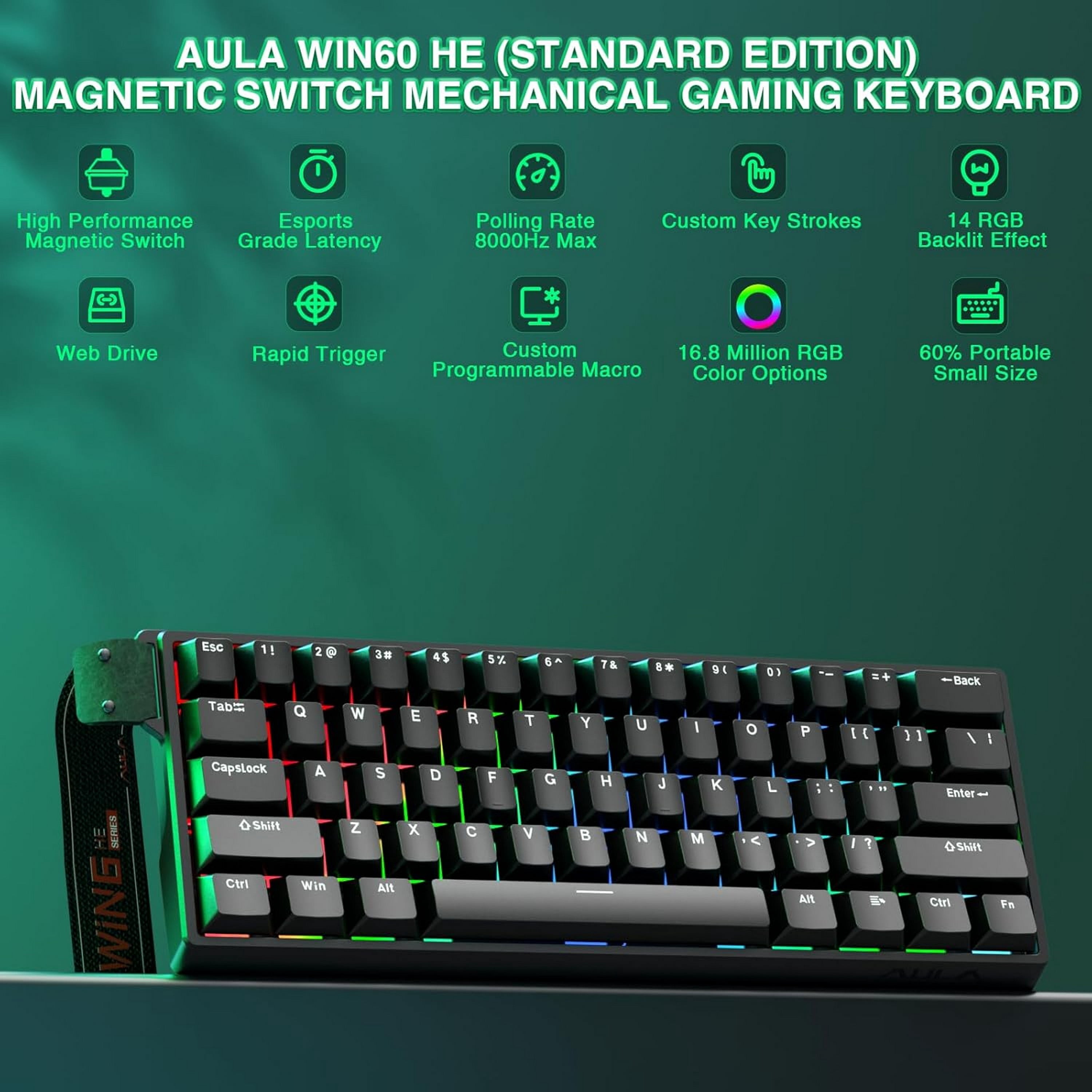 Aula WIN60 HE - 60% Mechanical Gaming Keyboard Wired, Magnetic Switch - Grey/Black