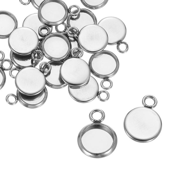 Uxcell Round Pendant Blank Tray, 50Pcs 6mm - Stainless Steel Cabochons Setting Blank Base for DIY Crafting and Jewelry Making (Silver)
