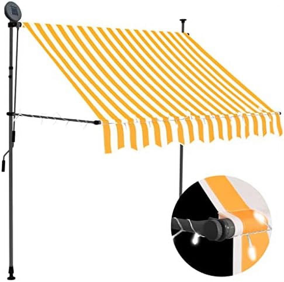 manual retractable awning with led water and dirt terrace balcony garden outdoor folding arm awning canopy 150cm white and orange