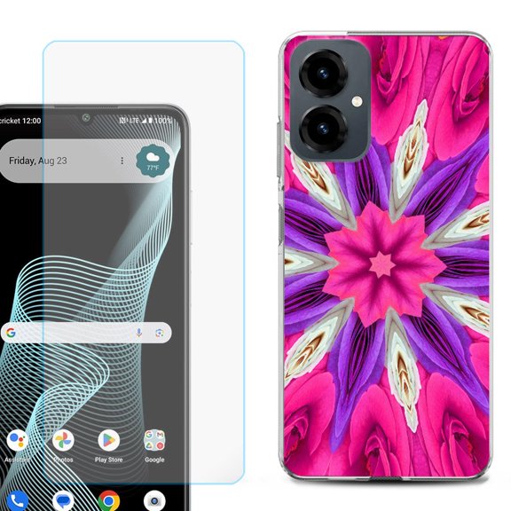 Shockproof Phone Case for Cricket Icon 2026, with Screen Protector, by OneToughShield - Kaleidoscope Rose