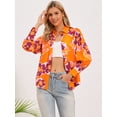 thumbnail image 4 of DARING DIVA Women's Boho Floral Blouse Shirt Lantern Long Sleeve Button Down XS Orange, 4 of 6