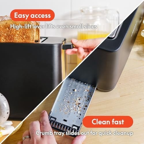 2 Slice Toaster with Auto Shut Off - Extra Wide Slots & Removable Crumb Tray and Cancel, Defrost & Reheat Function - Toast Bread, Bagel & Waffle, Black