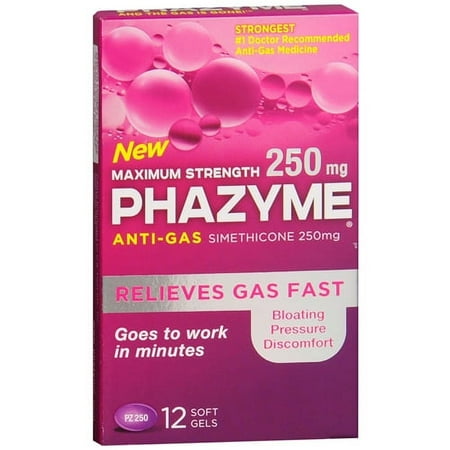 Phazyme Maximum Strength 250 mg Anti-Gas Simethicone Soft Gels, 12 EA