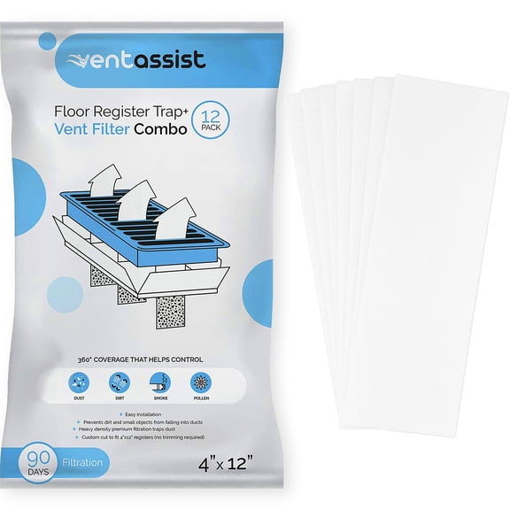 Vent Assist Premium Air Vent Filters for Home - 4" x 12" MERV 8 Electrostatic Floor Vent Filters that Trap Dust, Dirt, Smoke, Pollen, Hair - 90 Day Filtration (12 Pack)