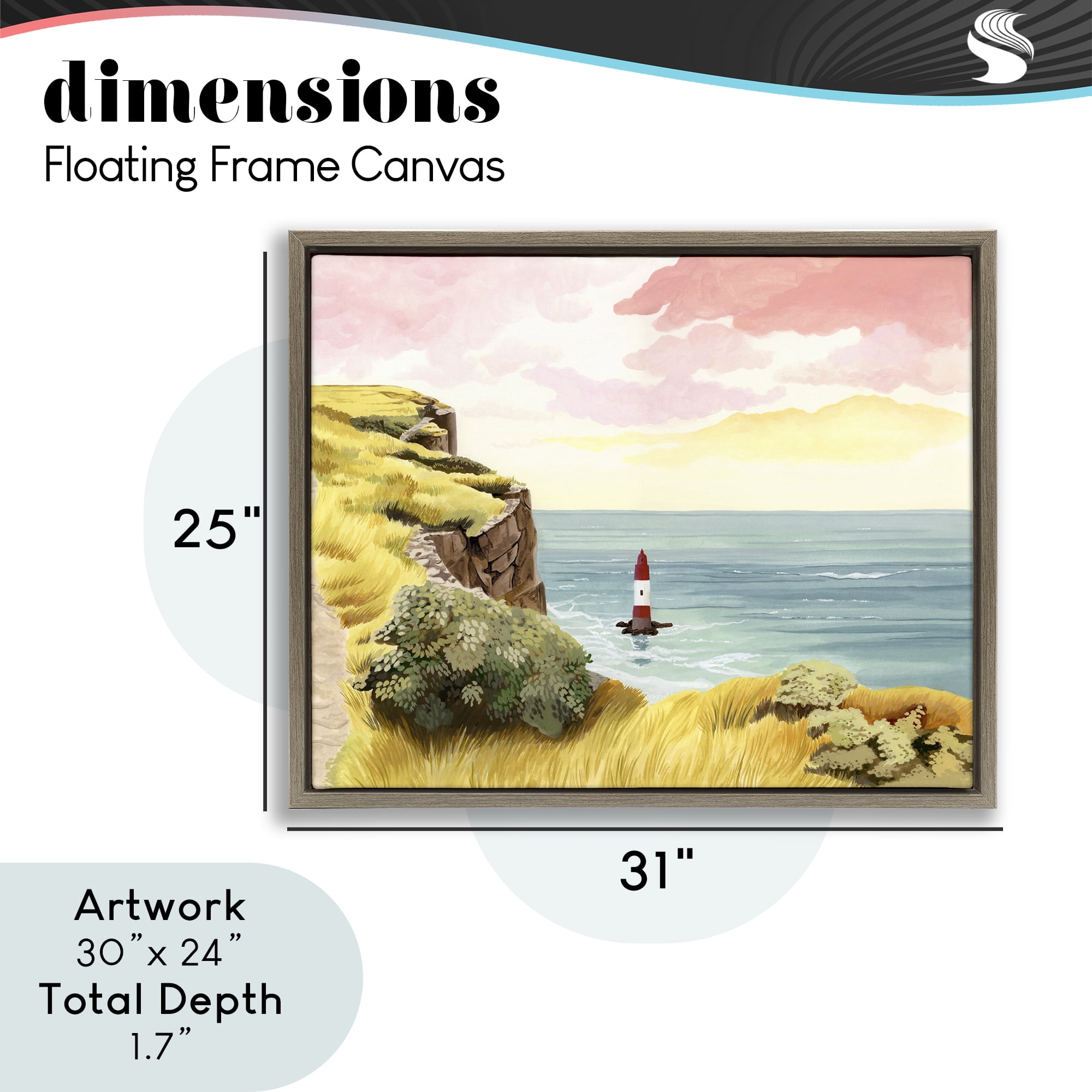 Beachy Head Lone Lighthouse Brown Framed Floater Canvas Wall Art, design by Courtney Haley