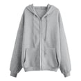 thumbnail image 6 of Stralyhd Zip Up Hoodie Women Oversized Long Sleeve Lightweight Sweatshirts Casual Fashion Drawstring Fall Winter Jackets with Pockets Light Gray XL, 6 of 6