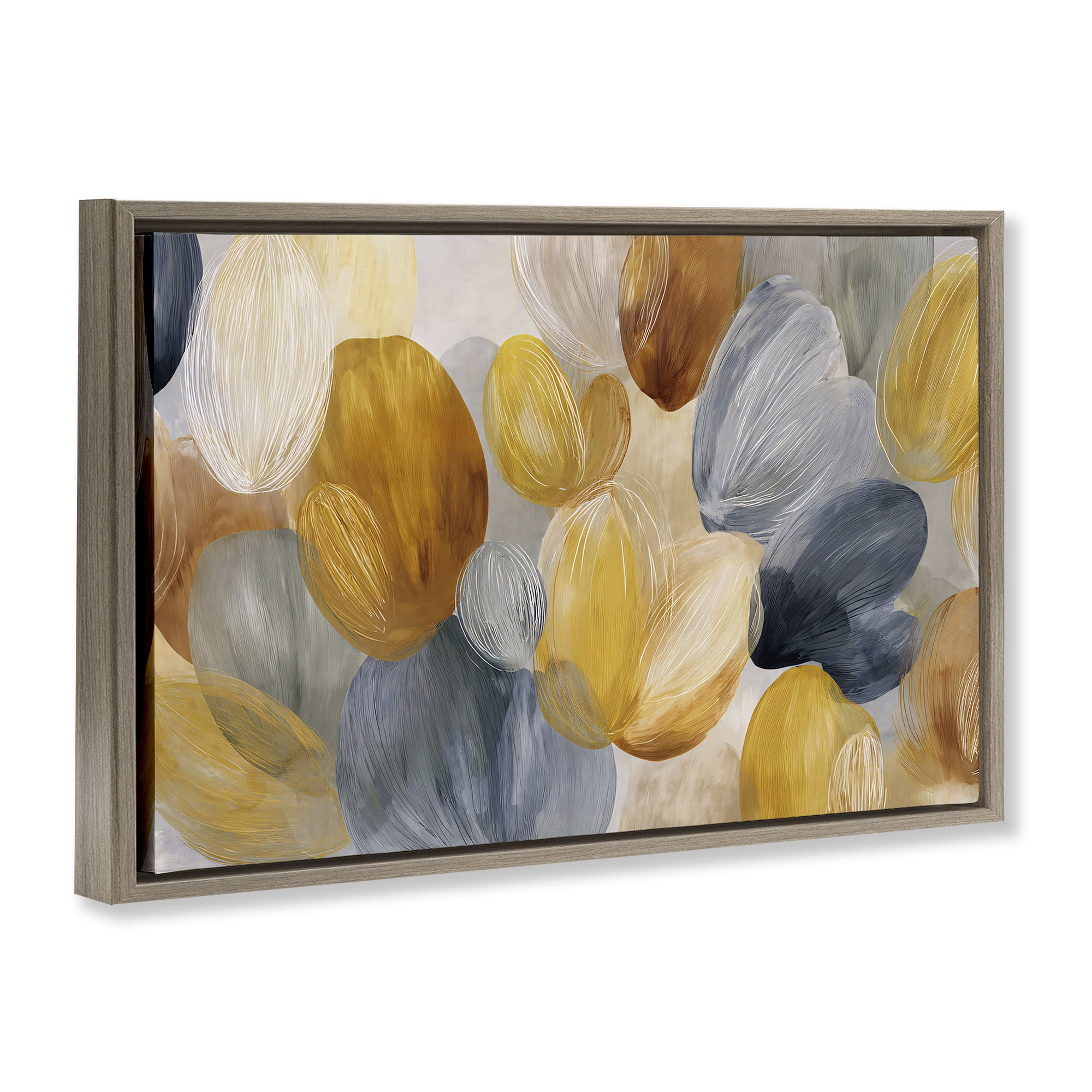 Stupell Industries Warm Oblong Layered Shapes Brown Framed Floater Canvas Wall Art, design by Jacky Ngan