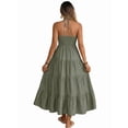 thumbnail image 5 of Womens Solid Color Halter Vacation Loose Maxi Dress Fashion Backless Smocked Gown Summer Chic Green M, 5 of 10