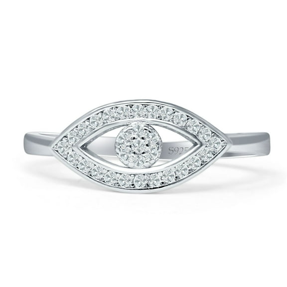 Evil Eye Ring Good Luck Cluster CZ 925 Sterling Silver Size 4
