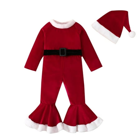 

Monfince Kids Boy Girl Christmas Jumpsuit Outfits Long-sleeved Jumpsuit Flared Pants Romper Long Pants Clothes Red 4-5T
