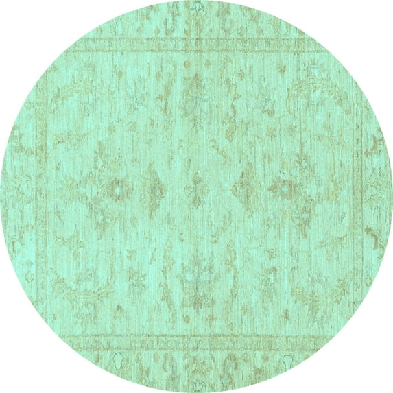 Ahgly Company Indoor Round Oriental Light Blue Traditional Area Rugs, 7' Round