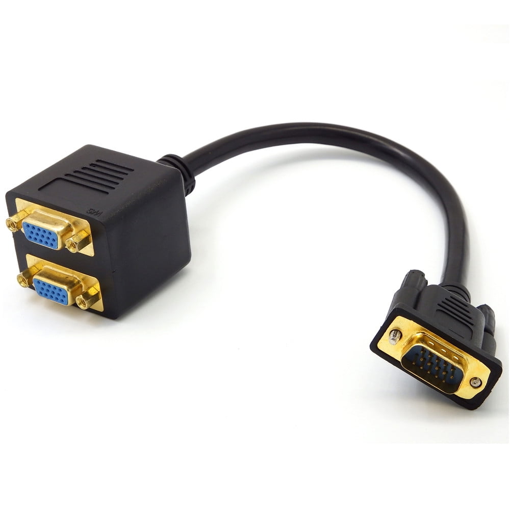 Black TanQY 1 VGA Male to 2 VGA Female VGA Monitor Y Splitter Cable 30cm/1ft
